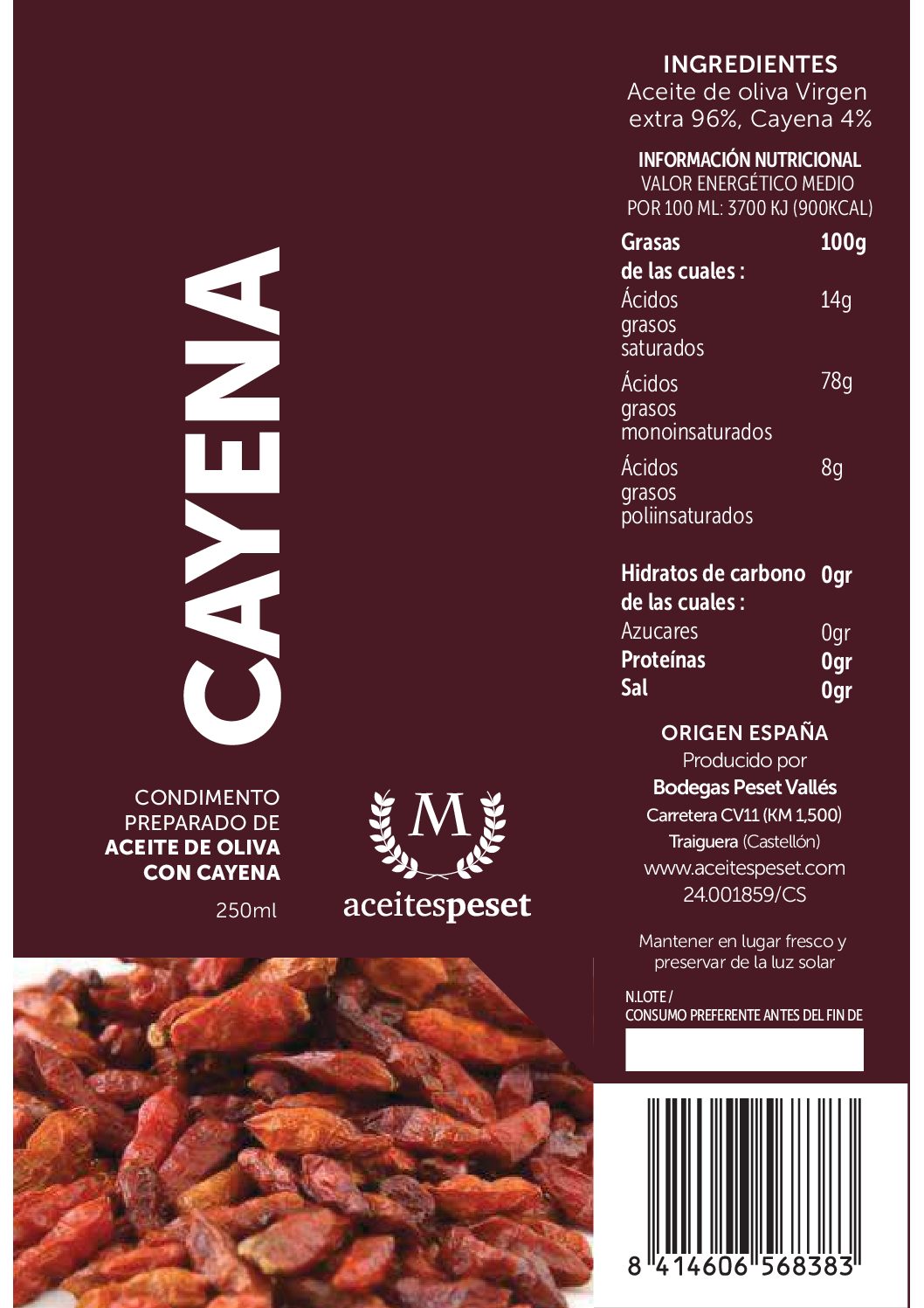 Ulei de Măsline cu Ardei iute Cayenne Aceites Peset, 250 ml. foto 2