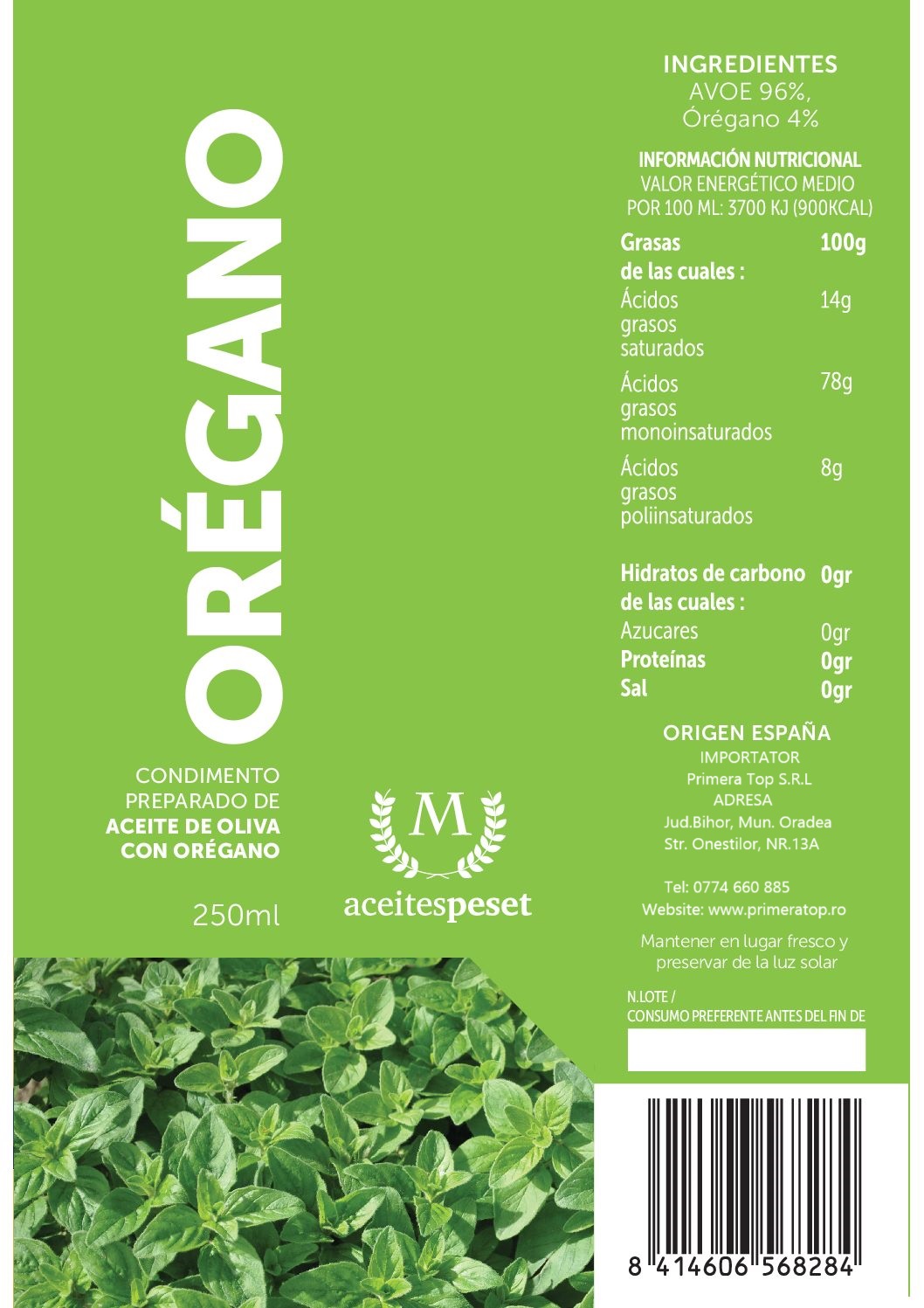 Ulei de Măsline cu Oregano Aceites Peset 250 ml. foto 2