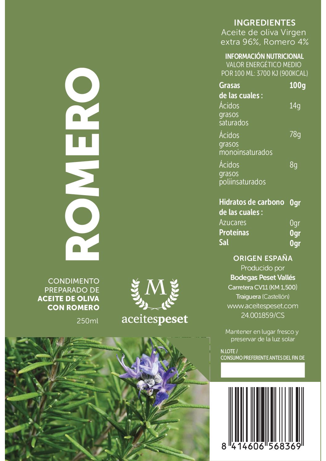 Ulei de Măsline  cu Rozmarin Aceites Peset, 250 ml. foto 2