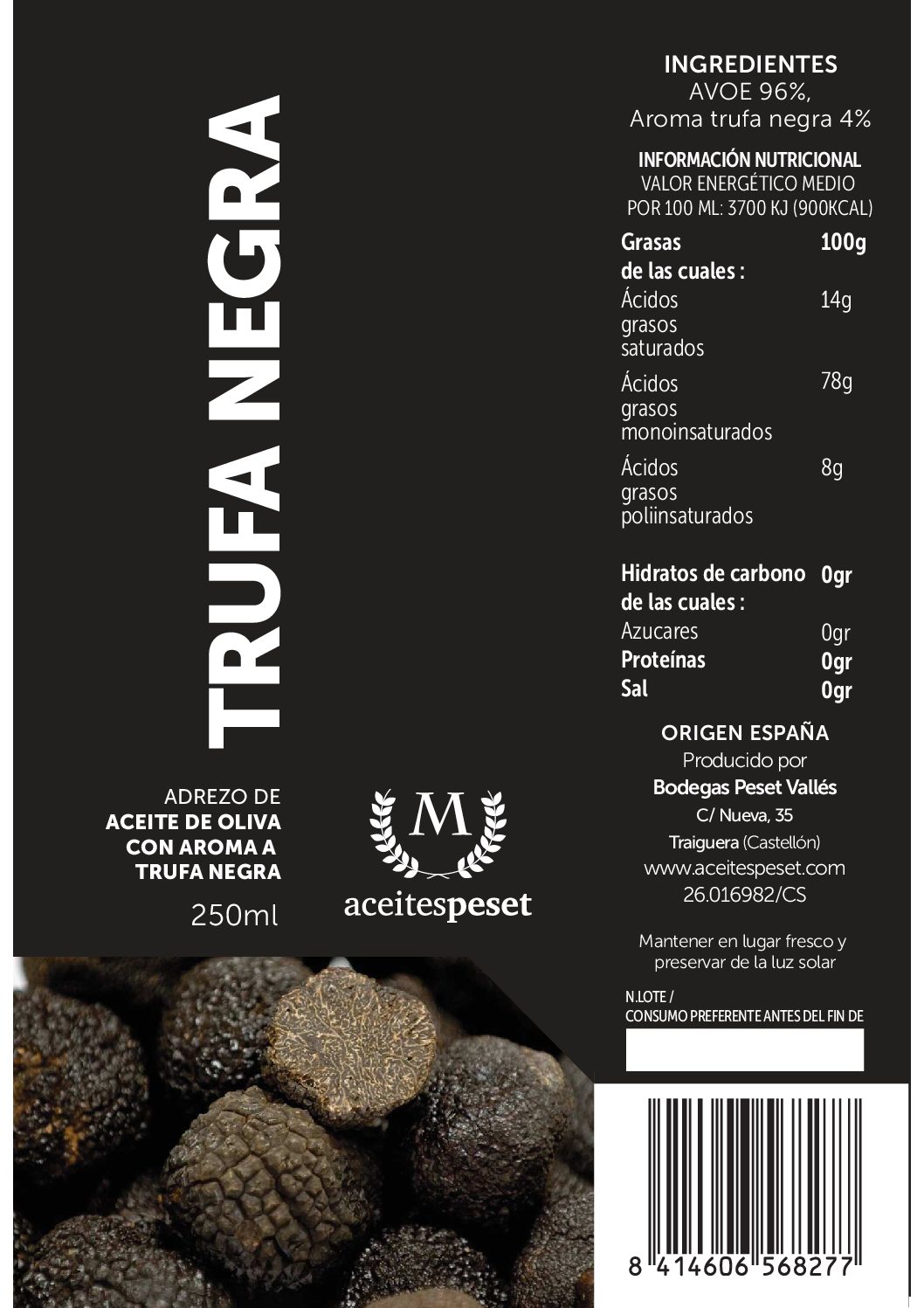 Ulei de măsline cu Trufe Negre Aceites Peset, 250 ml. foto 2